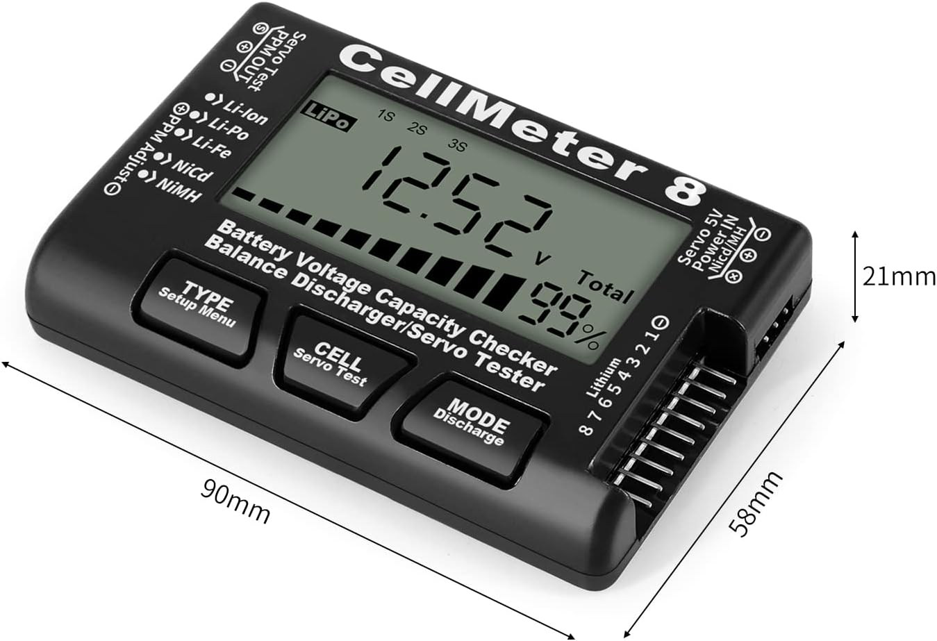 Nurdo Digital Battery Checker 8 in 1 Li-Ion Battery Tester Lipo Life Nimh Voltage Tester Black image number 2