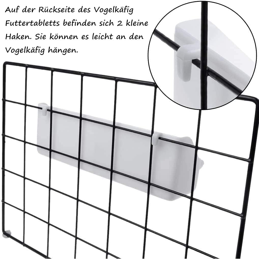 Voarge Pack of 2 Feeding Bowls, Bird Feeder for Hanging, Bird Food Dispenser, Water Bowl, Long Water Space, Drink Holder, Food Bowl, Cage Accessories for Birds, Parrots, White image number 1