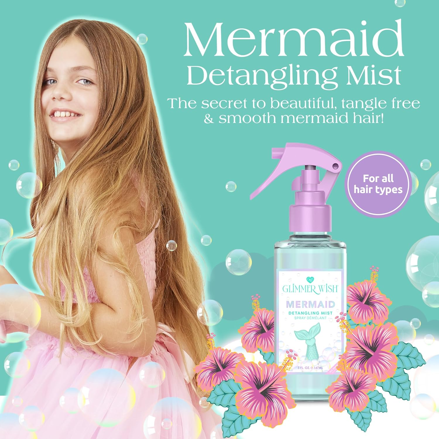 Glimmer Wish Premium Mermaid Detangling Mist, Tropical Beach Scent, Dermatologist Tested, Paraben Free, 100% Vegan, Sulfate & Sulfite Free, PEG & EDTA Free, Cruelty & Gluten Free, 5 Fl Oz image number 1