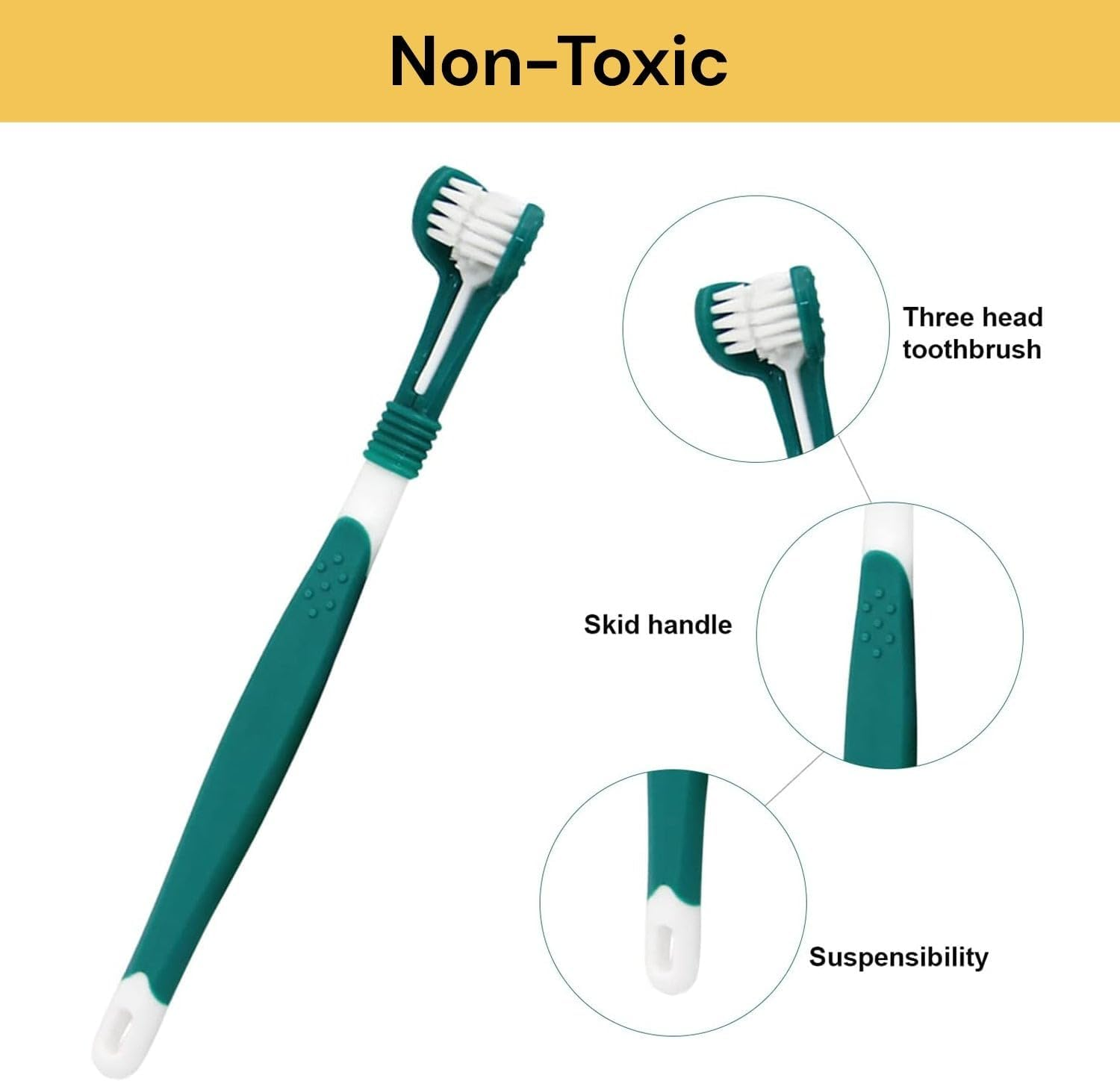EZONEDEAL Three Sided Pet Toothbrush 360-Degree Pet Toothbrush Bad Breath Tartar Teeth Care Tooth Cleaning for Puppy, Small Dog and Cat (Dark Green) - Dark Green image number 5