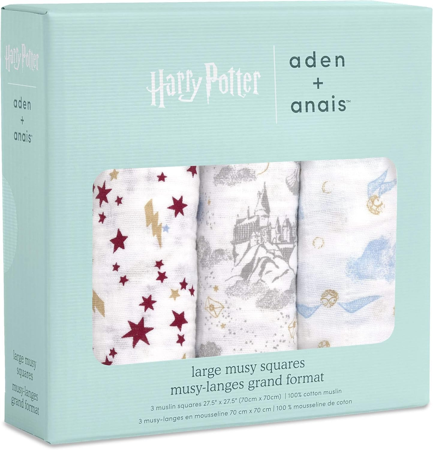 Aden + Anais 100% Cotton Muslin Musy Squares, Multi-Use Baby Cloths for Girls & Boys, 70X70Cm, Ideal Newborn & Infant Nursing Set, Perfect Shower Gifts, 3 Pack, Harry Potter&trade; Iconic image number 1
