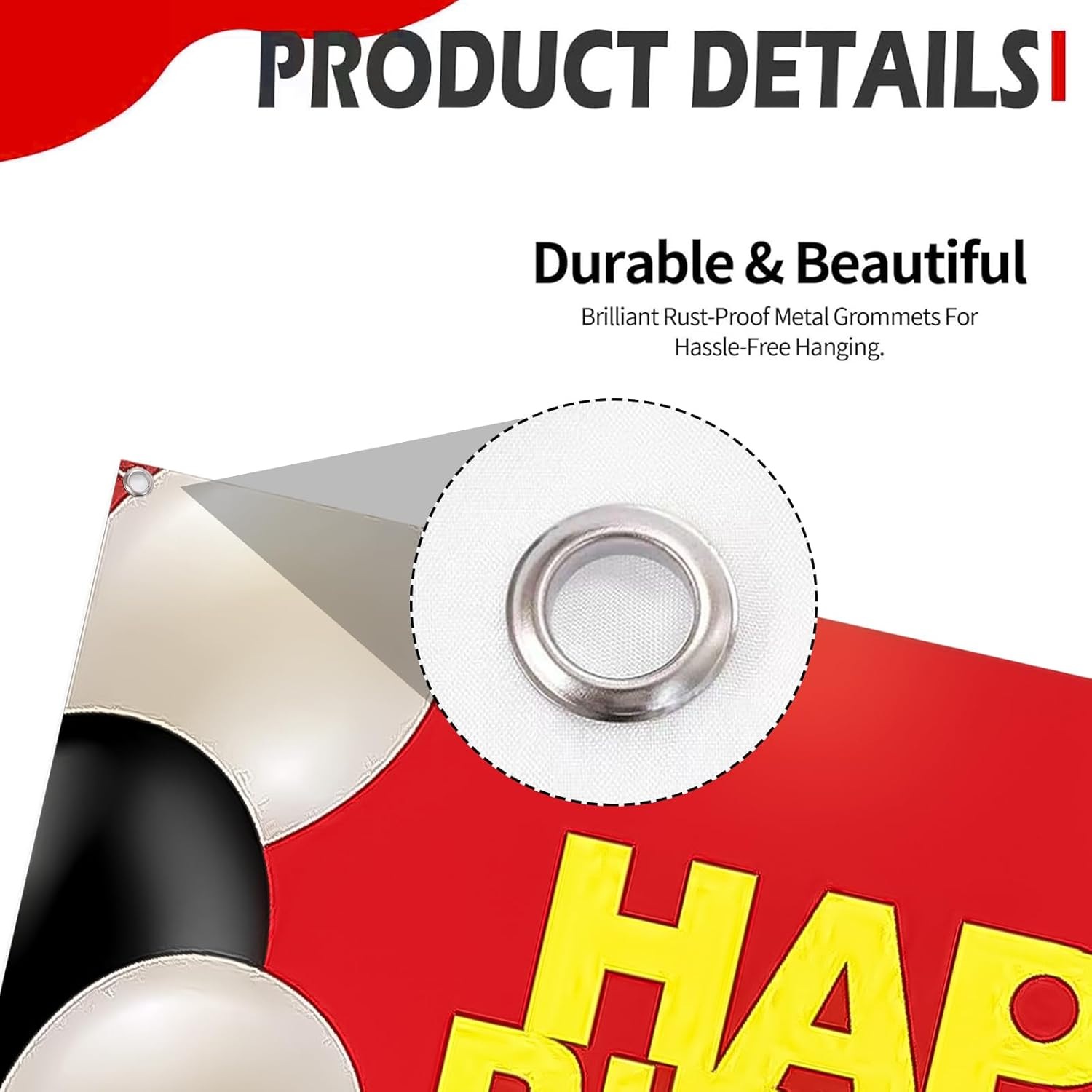 6.1 X 3.6 Feet Red White Ball Birthday Backdrop Extra Large Happy Birthday Photography Backdrop Party Background Banner for Kids Birthday Party Decoration image number 3