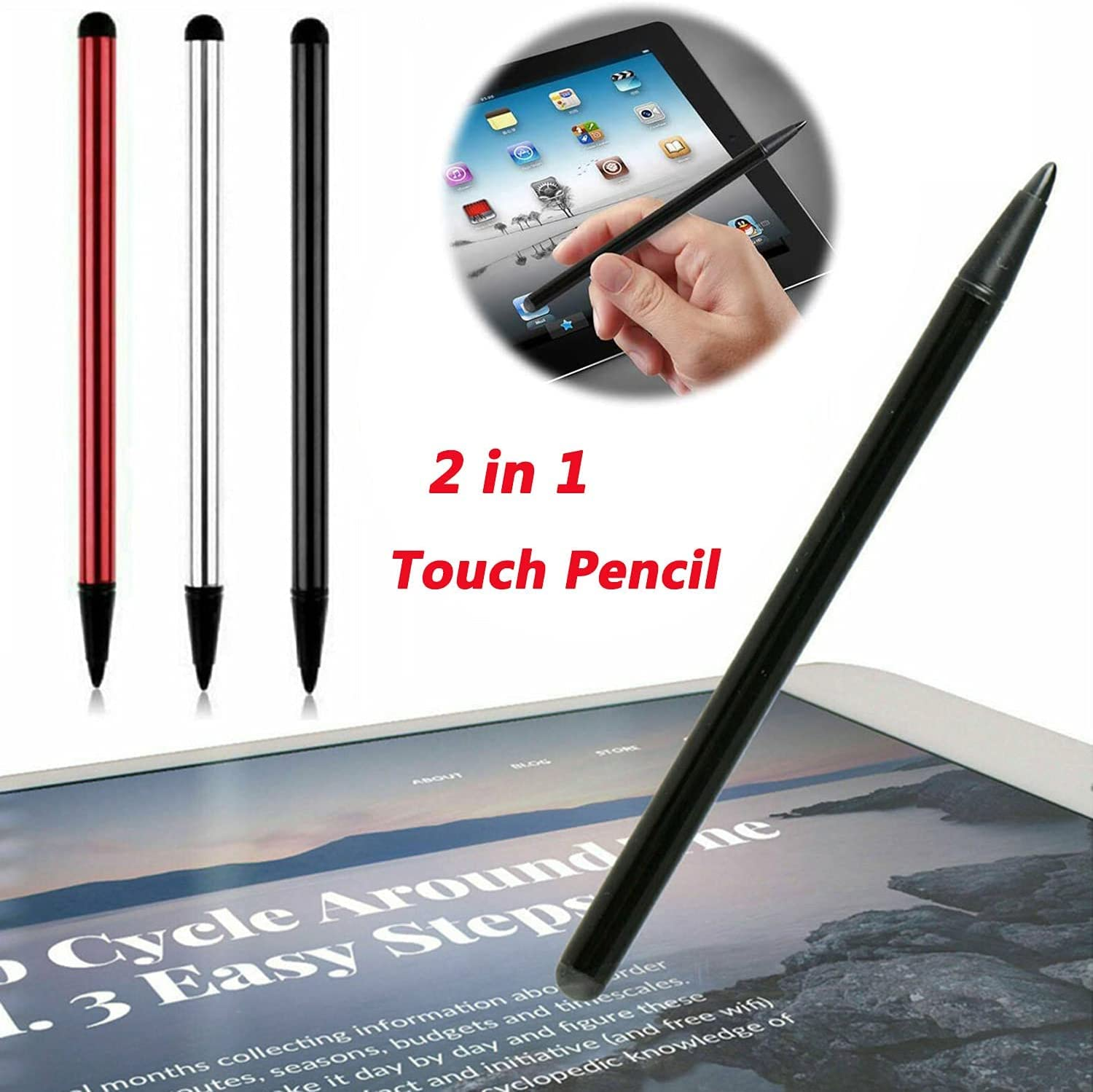 3 Pack Capacitive and Resistive Stylus Pen, Universal High Sensitive & Precision Capacitive Disc Tip Touch Screen Pen Stylus, 2 in 1 Touch Screen Pen for Iphone Ipad Samsung Tablet Phone PC & Other image number 1