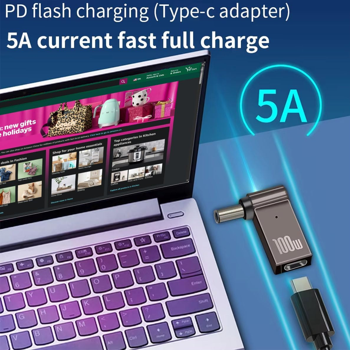 2PC Laptop Power Adapter Plug Charger Supply Converter Male DC 4.5X3.0 Jack Plug 100W PD Power Charger Connector round Tip to Female USB Type C for Dell image number 4