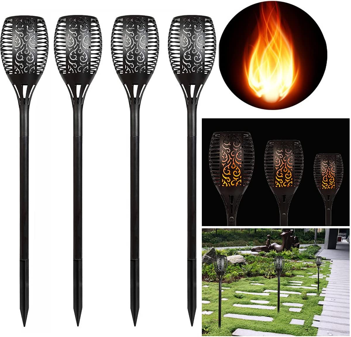 4-Pack Solar Lights Outdoor with Flickering Dancing Flame - Waterproof Landscape Torch for Garden, Pathway, Patio, Yard, Driveway - Outdoor Decoration image number 4