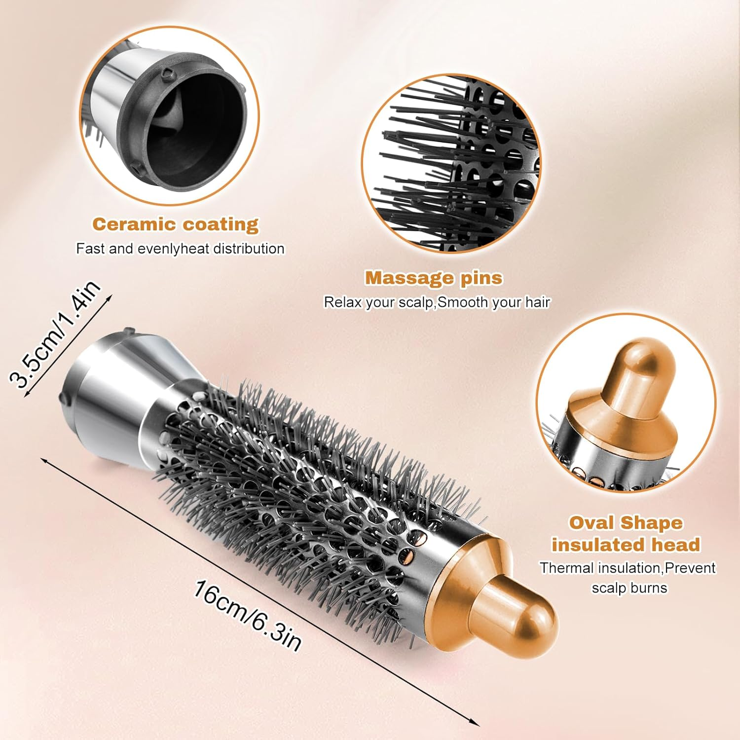 Small round Volume Brush for Dyson Airwrap HS01 HS05 Attachment Hair Styler Accessories, Gold