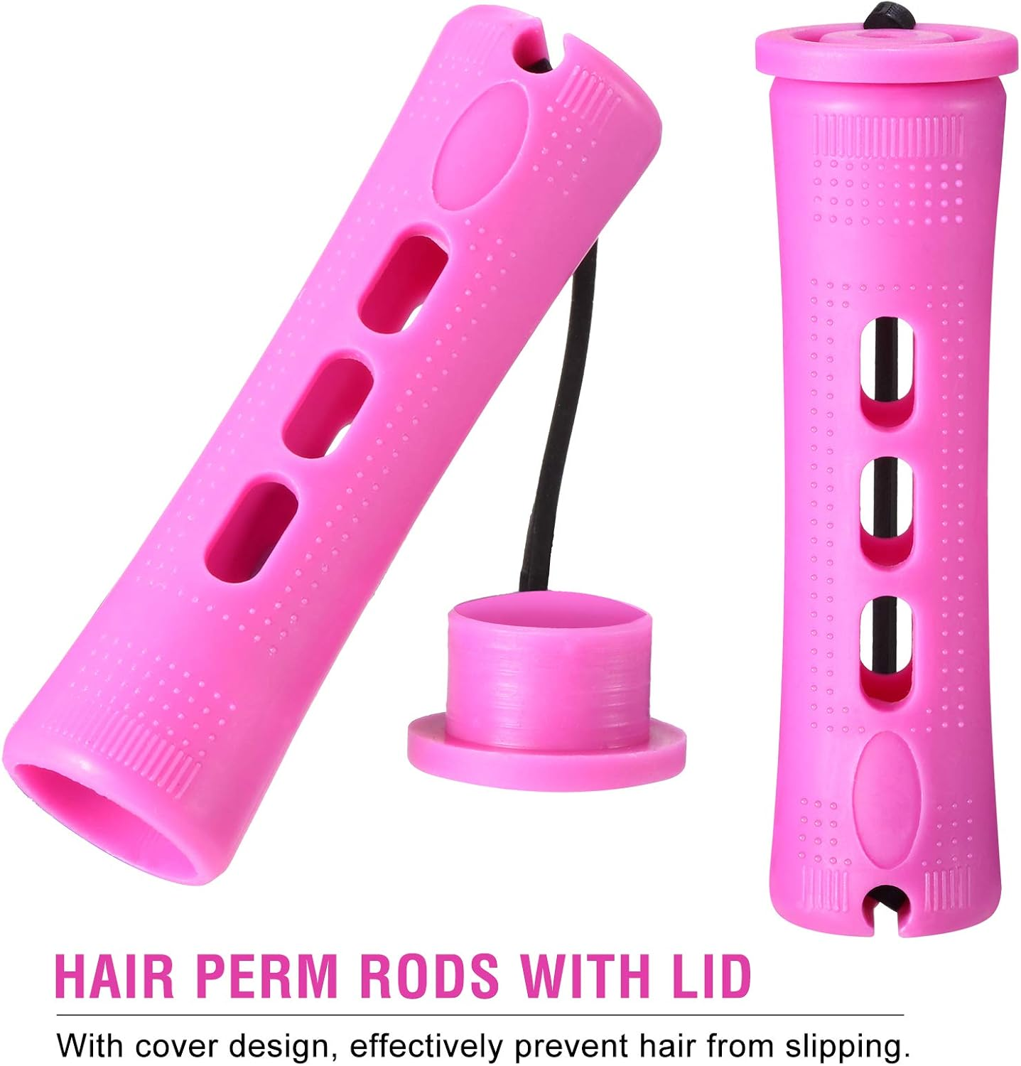 WILLBOND 60 Pcs Short Perm Rods Natural Hair Perm Rods with Elastic Rubber Band Non Slip Plastic Perming Cold Wave Kit for Women Hairdressing Styling Tool(0.75 Inch,Purple) image number 6