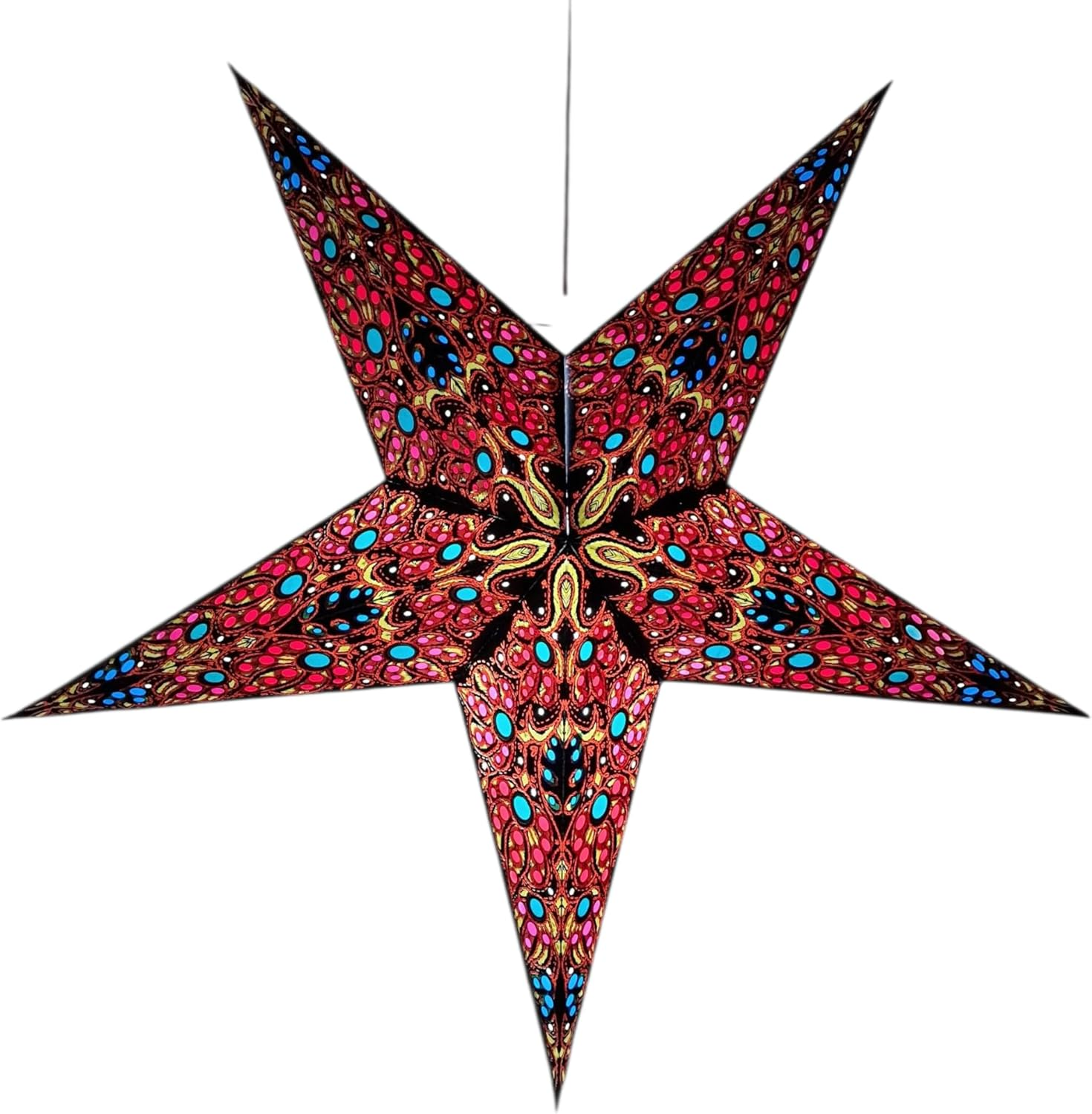 YEPSIO Lantern Lampshade Paper Star Light Shades Large 60Cm Hanging Decorations for Christmas Wedding Home Decoration Birthday Party Foldable 5 Pointed Star (Red, Black, Yellow)