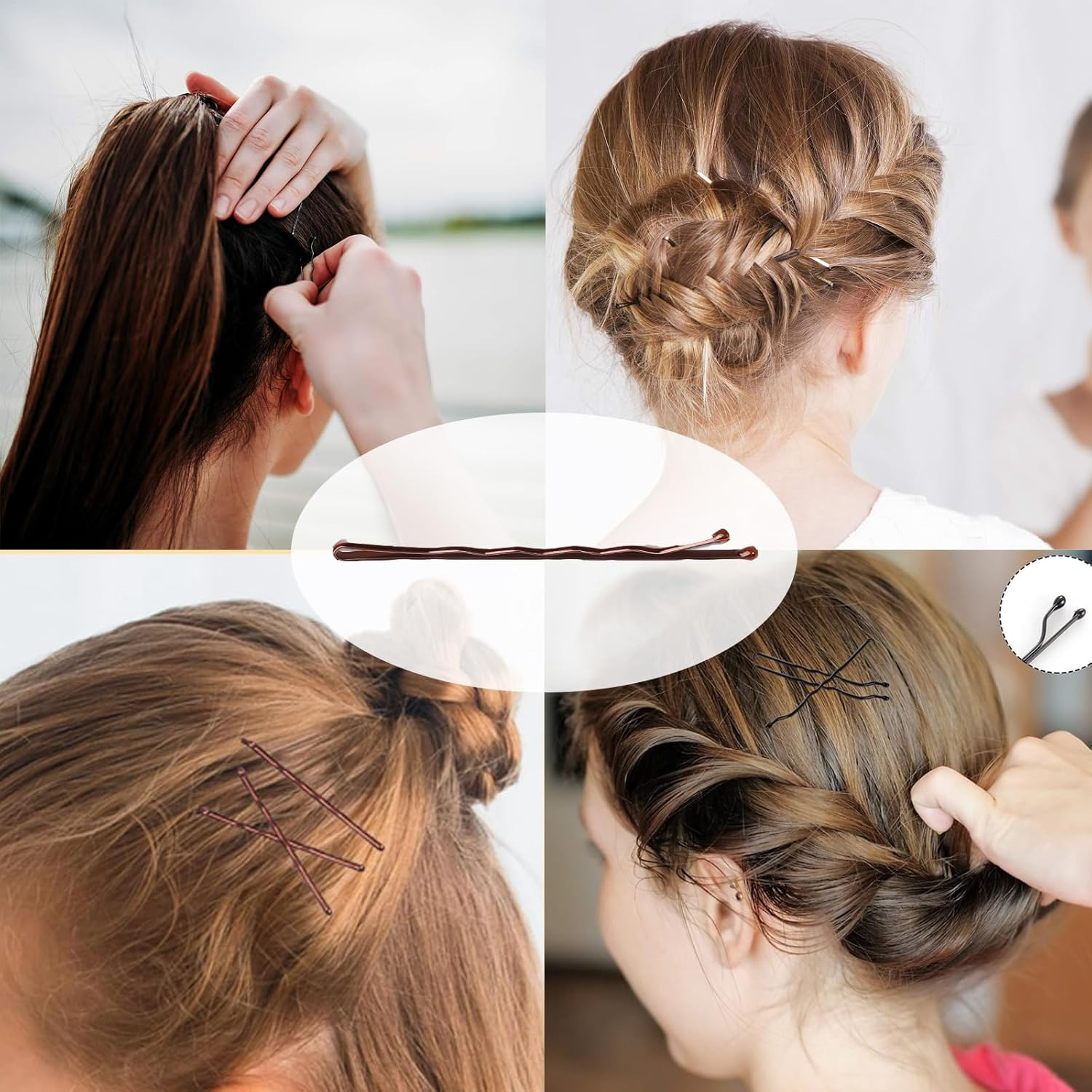300Pcs Brown Hair Pins Kit,U Shaped Hair Pins with Storage Box Hair Pins,100 Pcs U-Shaped,100 Pcs Bobby Pin and 100 Pcs Hair Rubber Bands,2Inch Hair Pins for Women and Hairdressing Salons image number 3