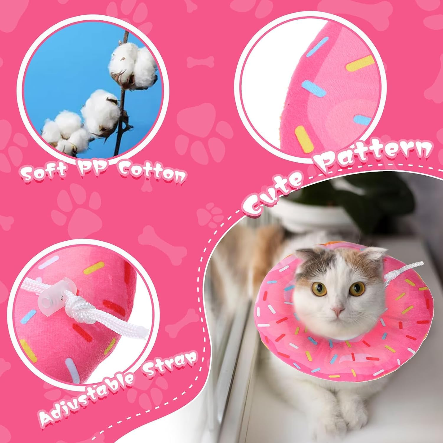 Slowton Cat Cone Collar Soft - Adjustable Cat Recovery Collar Donut Style Recovery Collars, anti Licking Wounds Cute Comfortable Lightweight Neck Elizabethan for Cats Puppy Kittens after Surgery