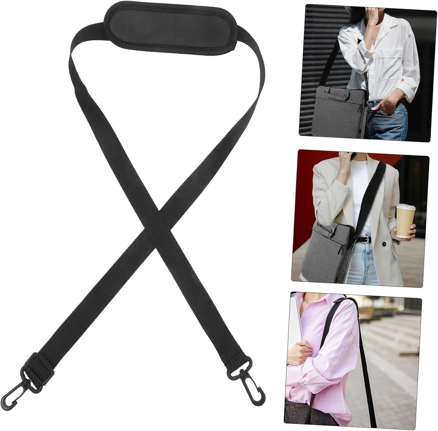 Abaodam Adjustable Laptop Shoulder Strap with Padded Oxford Cushion Comfortable Replacement Messenger Bag Belt for Briefcase Tote Crossbody Bags and Luggage Black Nylon Strap