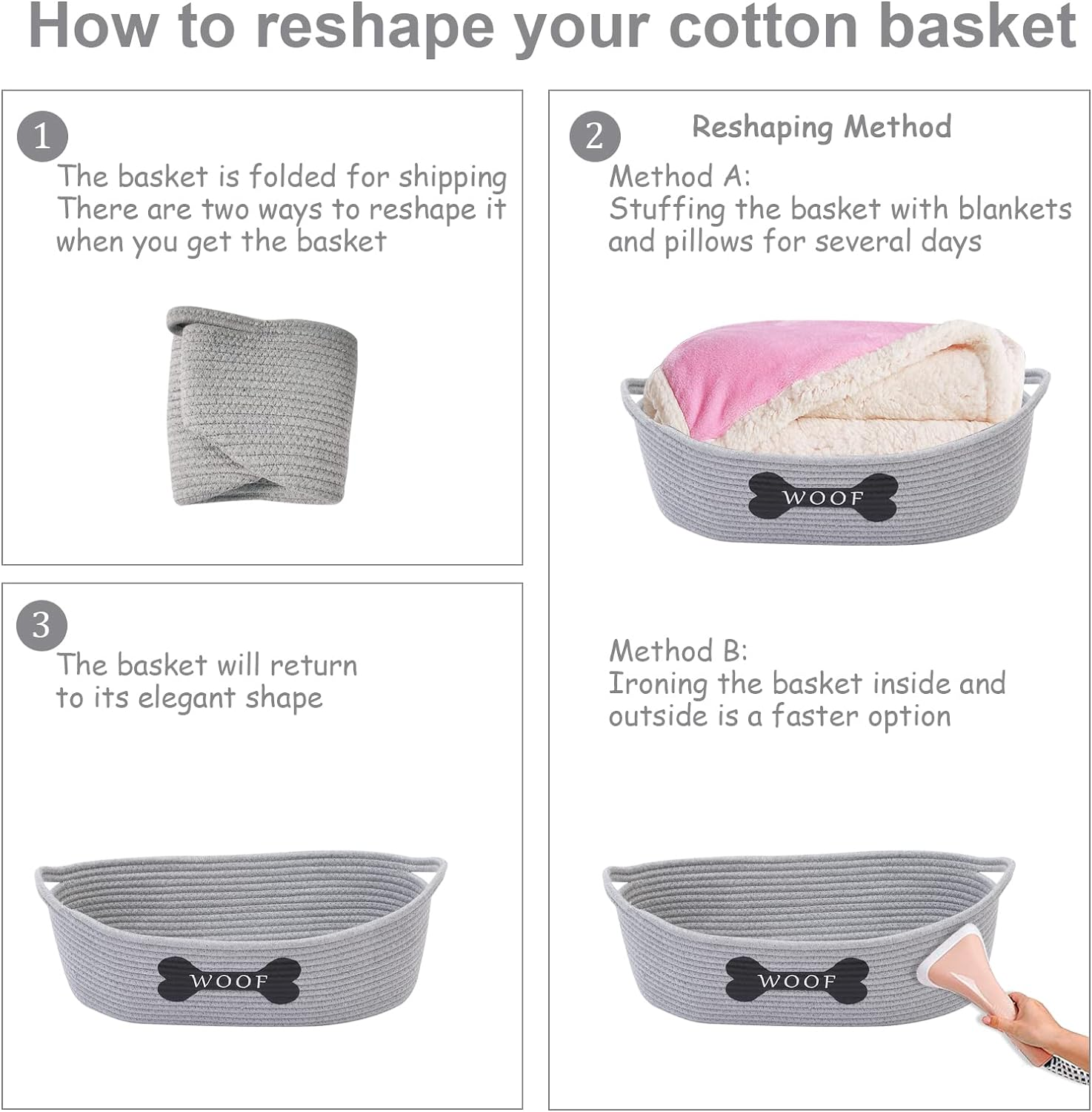 Cotton Rope Dog Toy Box with Handle, Pet Toy Basket(Grey), Puppies Bed, Toy Dog Storage - Perfect for Organizing Puppy Small Dogs Toys, Treats, Blankets, Leashes, Coats - Grey image number 3