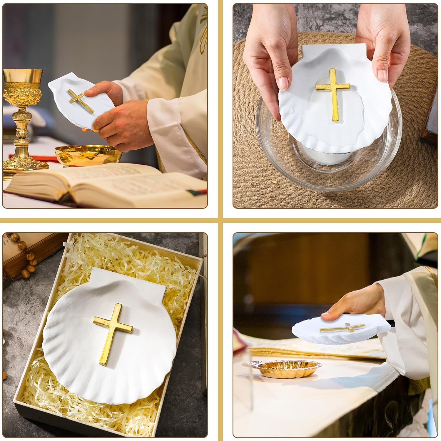 Bucherry Baptismal Shell with Engraved Cross Baptismal Gifts for Baptism Religious Ceremony Accessory, 5.12 Inch image number 4