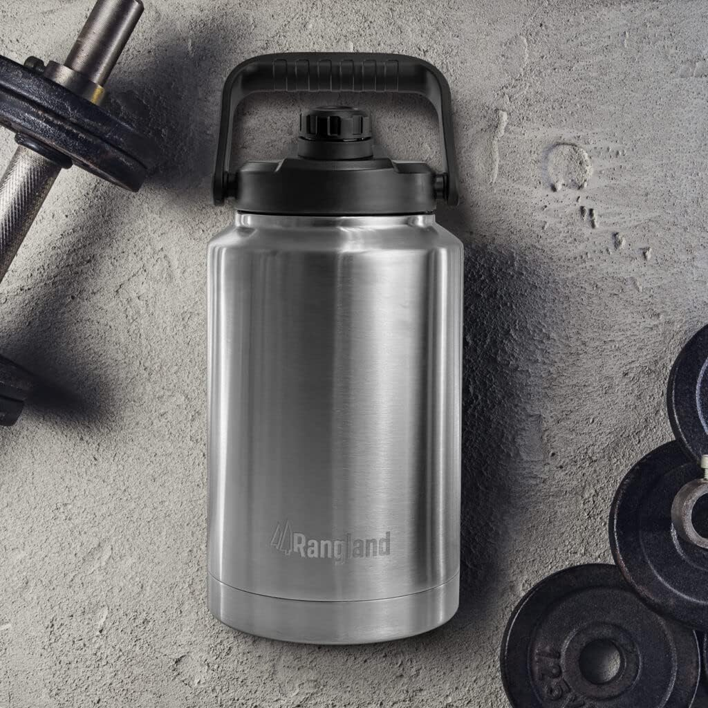 RANGLAND Insulated 1 Gallon Water Bottle with Sleeve - Stainless Steel Wide Mouth Growler with Tactical Carrying Bag - Insulation for Hot/Cold Drinks (128Oz) image number 6