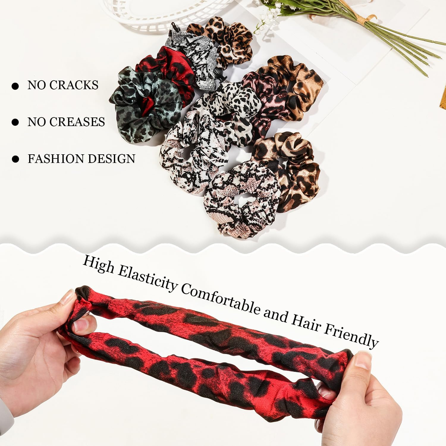 Gaodercha Pack of 4 Soft Hair Scrunchies 4 Styles Retro Hair Ties with Leopard Print Elastic Hair Bands Ropes Leopard Print Scrunchie Ponytail Holder Accessories for Long or Thick Curly Hair