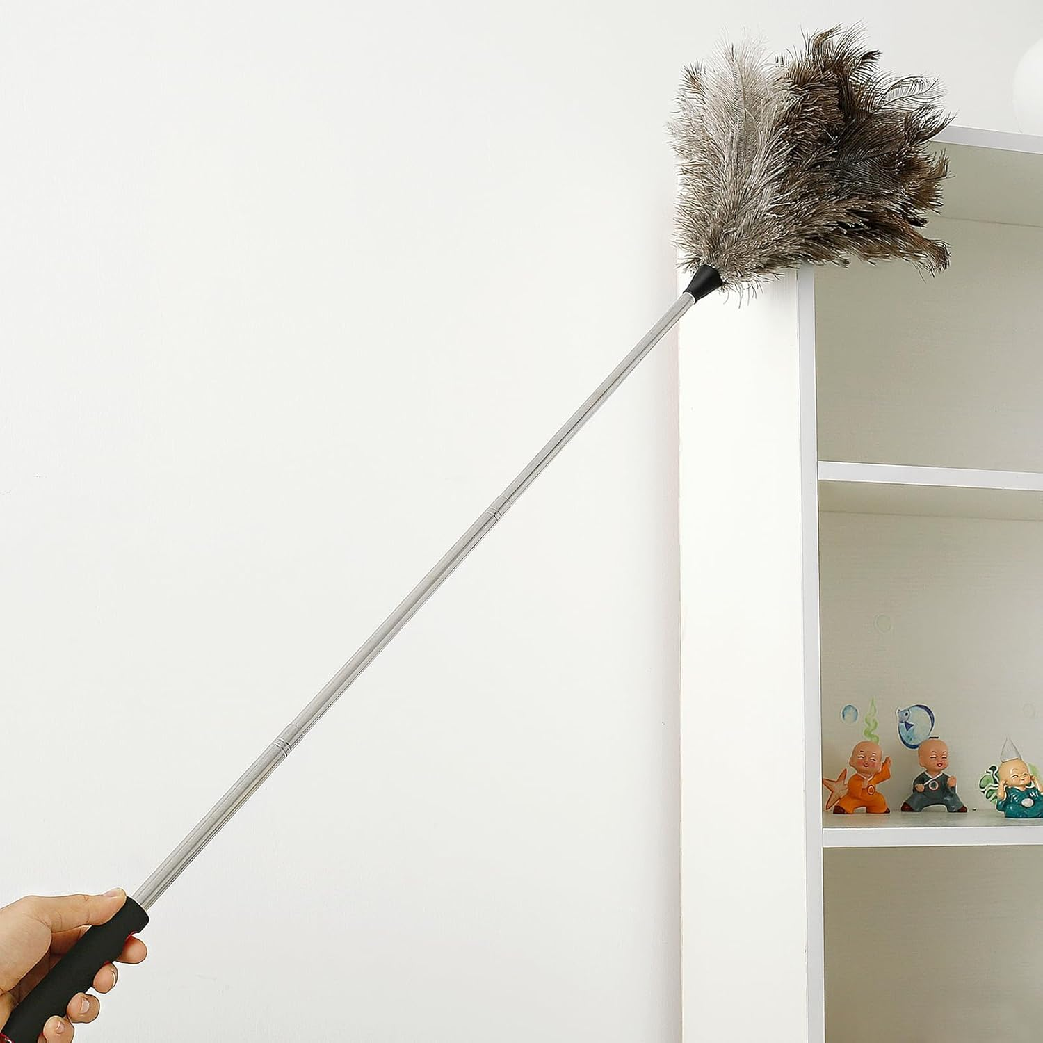 Extendable Feather Duster with Long Handle, Efficient Feather Cleaner Fluffy Ostrich Duster Tool for Cleaning Ceiling Fan Blinds Furniture