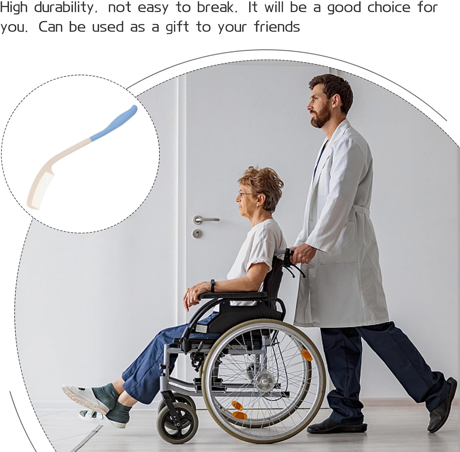 COMPUKAS Ergonomic Long Handle Comb with Curved Handle for Seniors Lighter for Head Massage Durable and Easy to Use for Limited Mobility image number 3