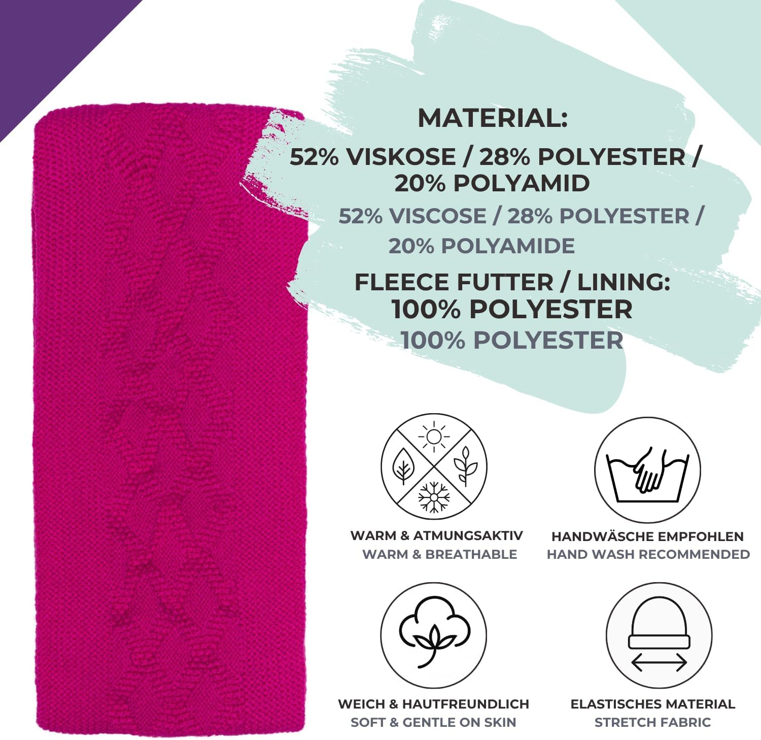 Stylebreaker Women'S Knitted Headband Plain with Checked Pattern, Thermal Fleece Lining, Winter Headband, Plain 04026061, Colour: Light Grey image number 4