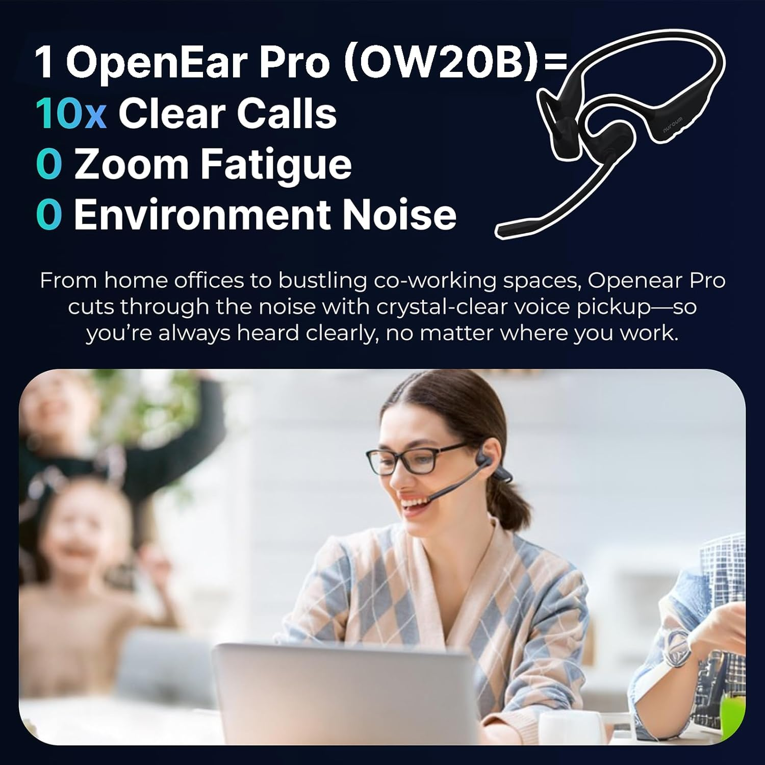 Nuroum Openear Pro Bluetooth Headphones with Noise-Cancelling Microphone, Mute Switch, Bluetooth 5.3 Dual Connection, 15H Runtime, Wireless Headphones for Work in the Office/Home Office/On the Go