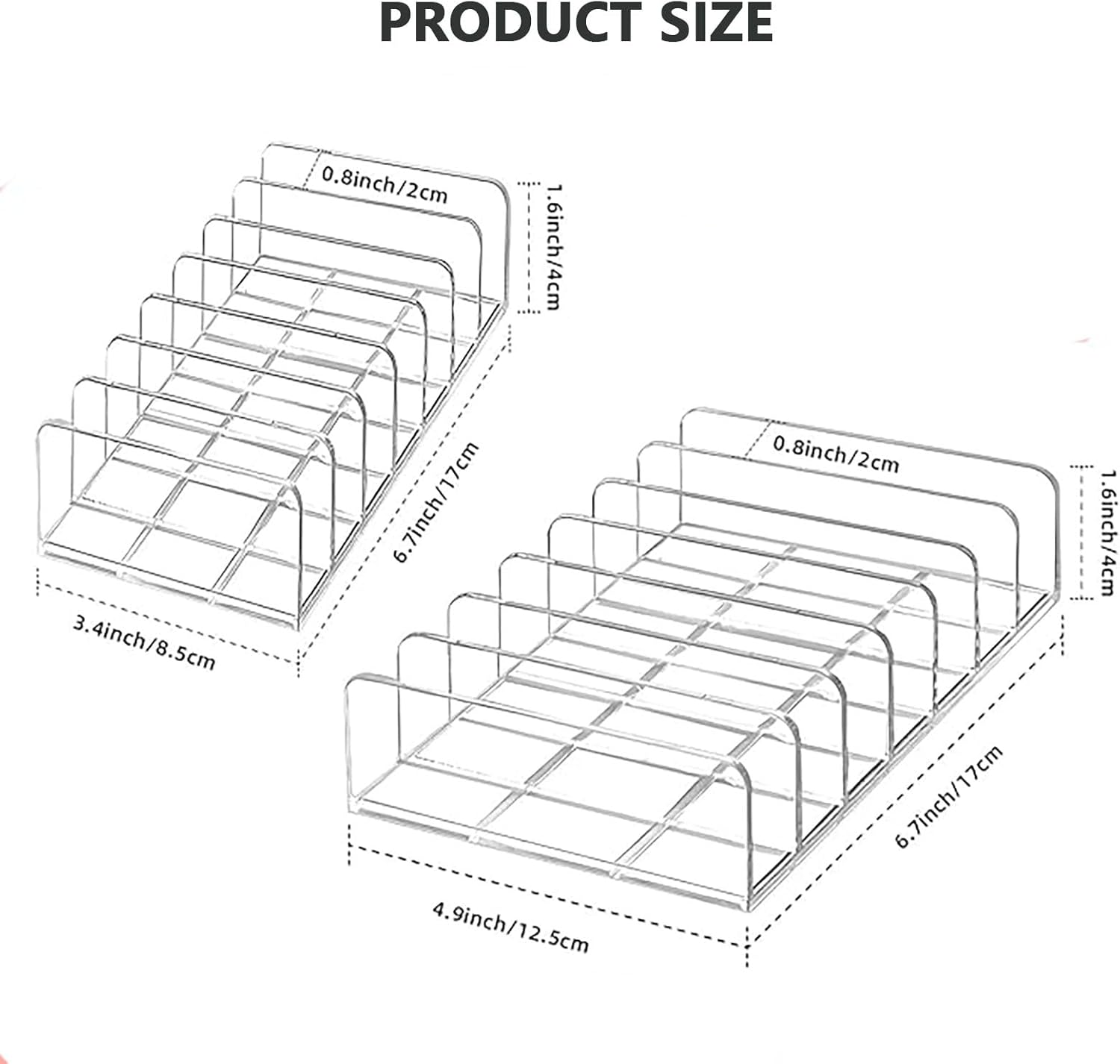 SYGELER 2 Pack Acrylic Makeup Eyeshadow Palette Organizer, 7-Slot Cosmetic Display Case for Eyeshadow Palettes, CD, Phone Case, Facial Masks | Clear Storage Holder Set image number 6