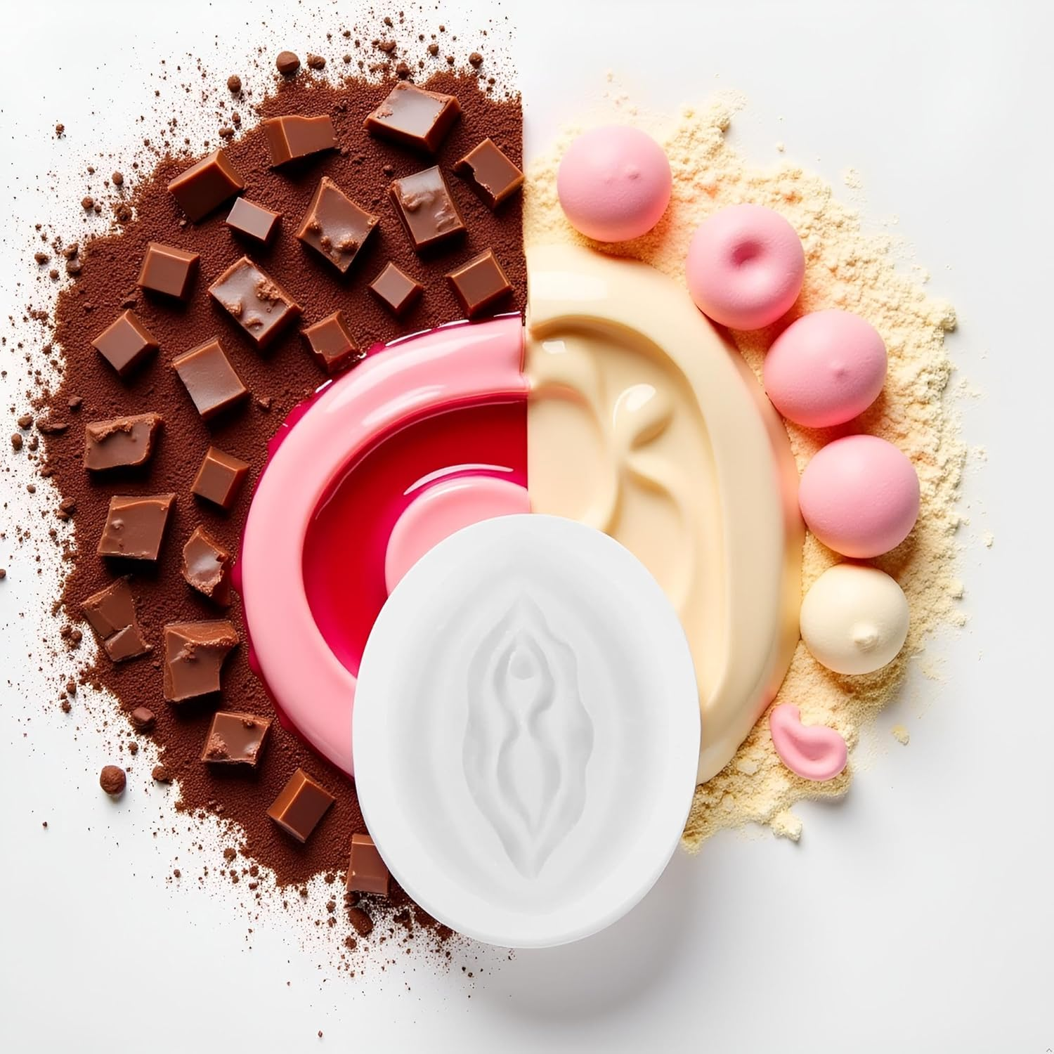 White Women Genital Shape Chocolate Mold Novelty Candy Making Molds Silicone DIY Mould Jelly Tray Fondant Cake Making Supplies Pastry and Baking Molds Bakeware