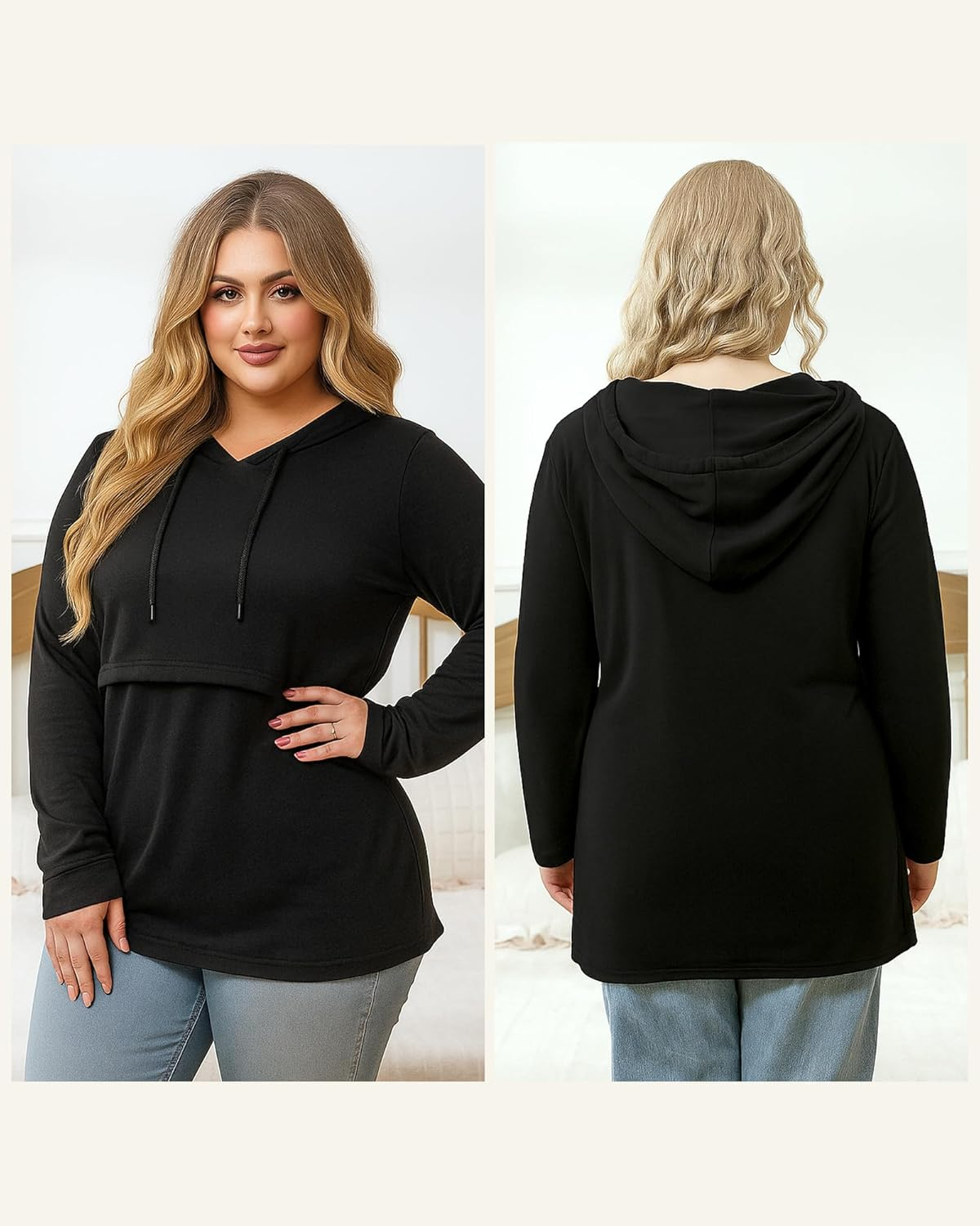 2 Pcs Women Nursing Hoodie Tops Long Sleeves Breastfeeding Maternity Sweatshirt Casual Clothes image number 1