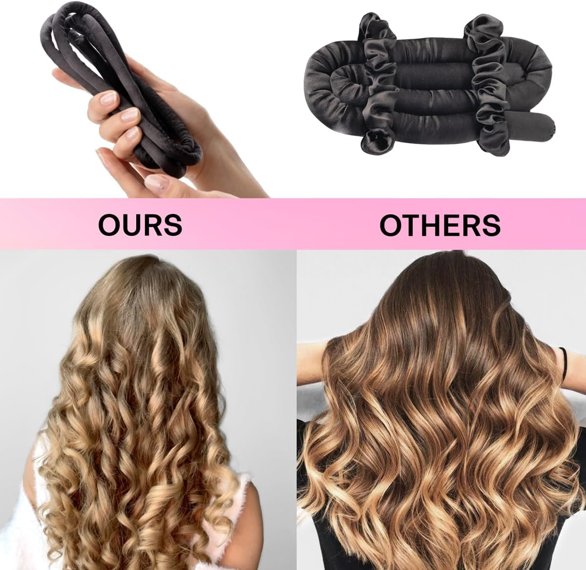 Lanzhire No Heat Overnight Curling Headband for Long and Short Hair - Thin Heatless Curlers to Sleep in (Black) - A-Pink image number 2
