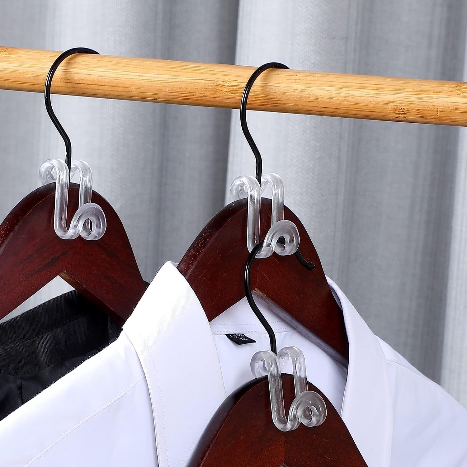 50 Pcs Mini Clothes Hanger Connector Hooks White Heavy Duty Closet Organizer Space Saver Plastic Extenders Accessory Cascading Connection Shirt Wardrobe
