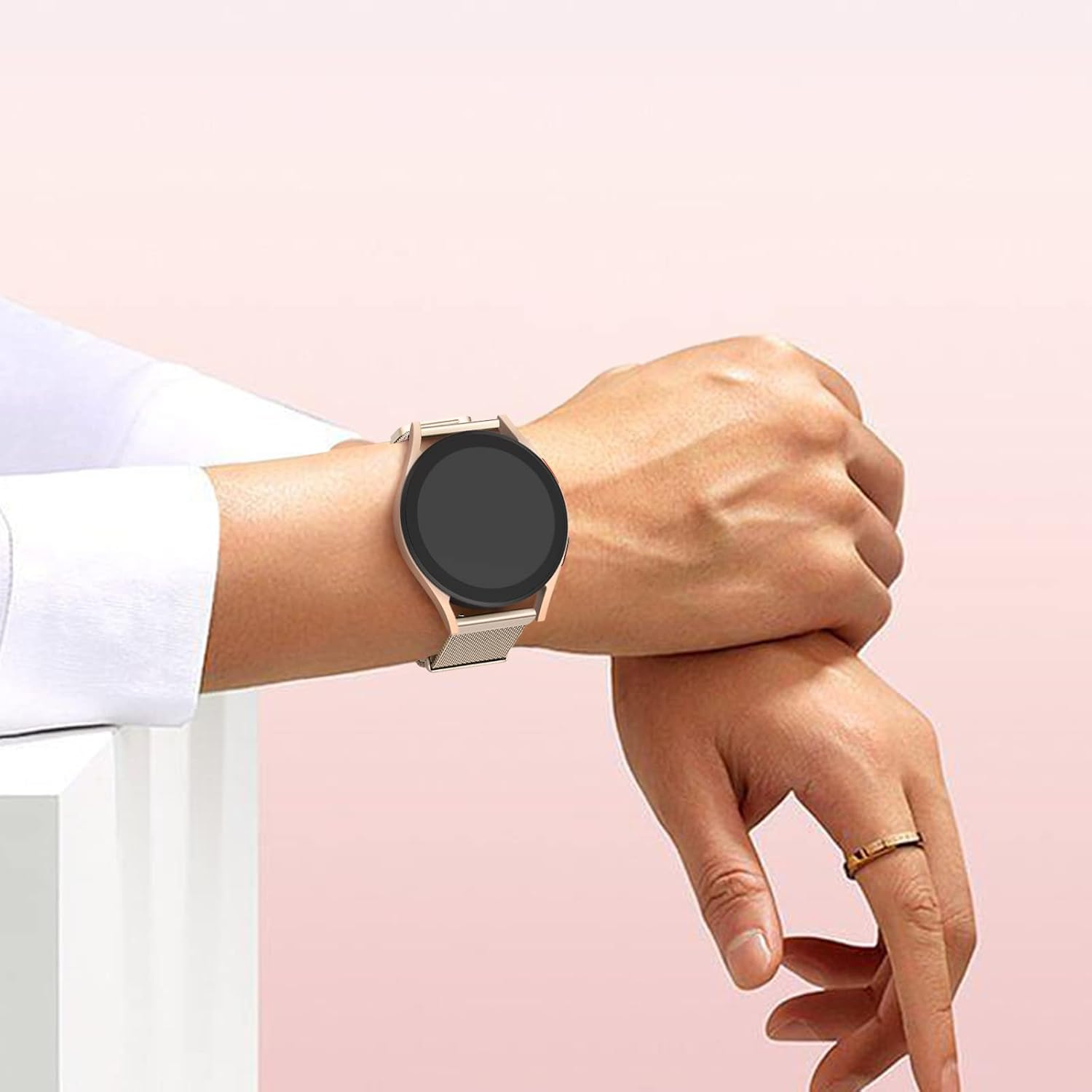 Metal Bands for Garmin Venu 2 Plus/Venu Sq/Venu/Vivoactive 5 - Stainless Steel Loop Magnetic Milanese Mesh Strap for Women and Men - Retro Gold image number 3