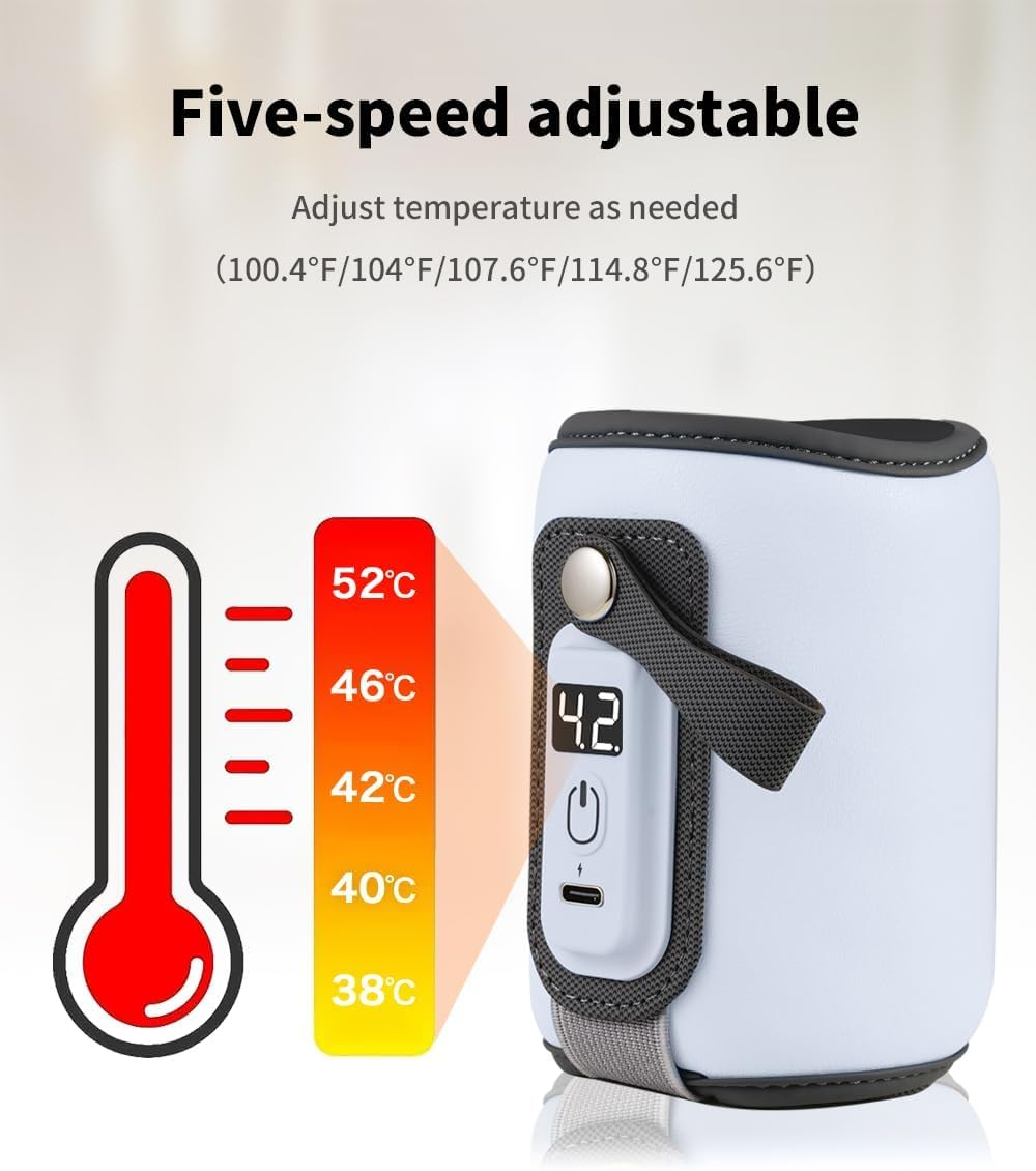Baby Bottle Warmer, 5-Temperature Baby Milk Heating Keeper, Portable USB Bottle Warmer with LED Display for Rapid Heating & Precise Temperature Control, Suitable for Home & Travel image number 5