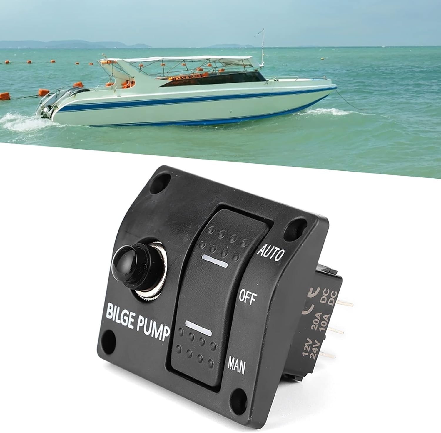 3 Way Bilge Pump Switch,3 Way Bilge Pump Switch Panel Auto off Manual 12V 24V with LED Indicator Built in 15A Circuit Breaker image number 4