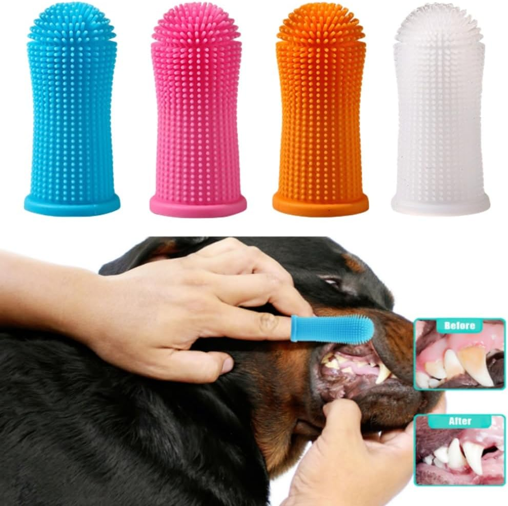Loopunk Pet Finger Toothbrush,Silicone Finger Brush for Dogs and Cats, Full Surround Bristles for Easy Dental Cleaning &ndash; Puppy Toothbrush, Cat Toothbrush, Small Pet Oral Care Tool(4 Pcs) image number 3