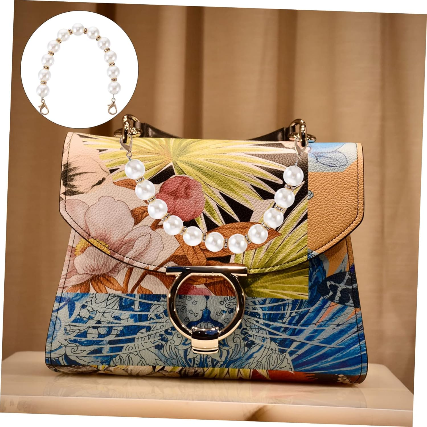 KONTONTY Metal Buckle Bag Pearl Chain Handbag Strap Chain Shoulder Strap Bag Replacement Fashionable Pearl for DIY Purse image number 1