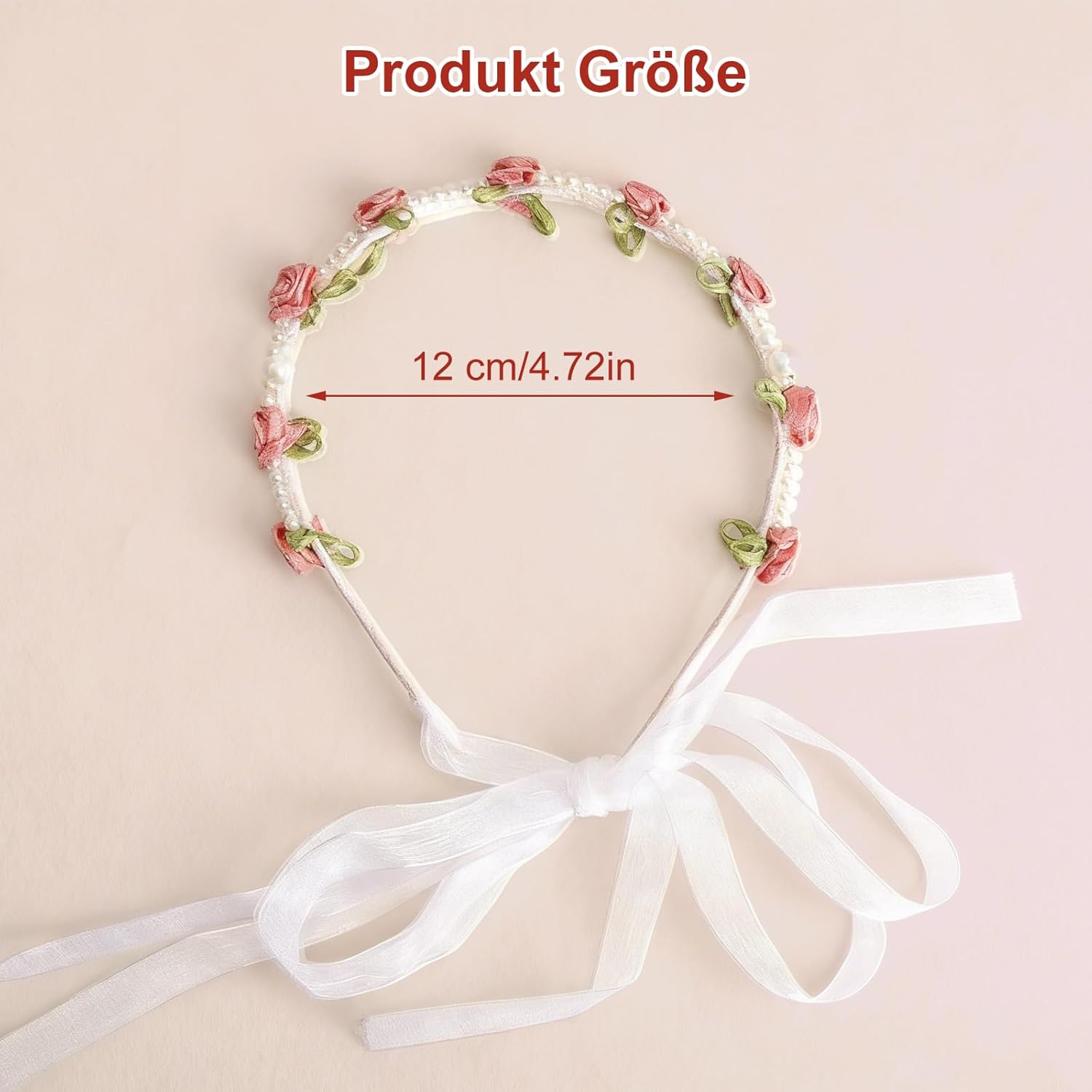 VOSSOT Set of 2 Flower Wreath Hair Band Set with Pearls Flower Headband Pink & Cream Flower Hair Wreath for Wedding, Oktoberfest, Dirndl, Party, Photo Shooting