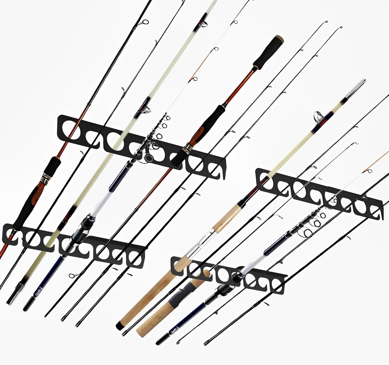 Fishing Rod/Pole Rack Holder Storage Organzier Display Hooks Hanger Wall or Ceiling Mounted Metal Holds up to 16 Rods Racks Vertically Horizontally for Garage Cabin and Basement Porch Ease of Use