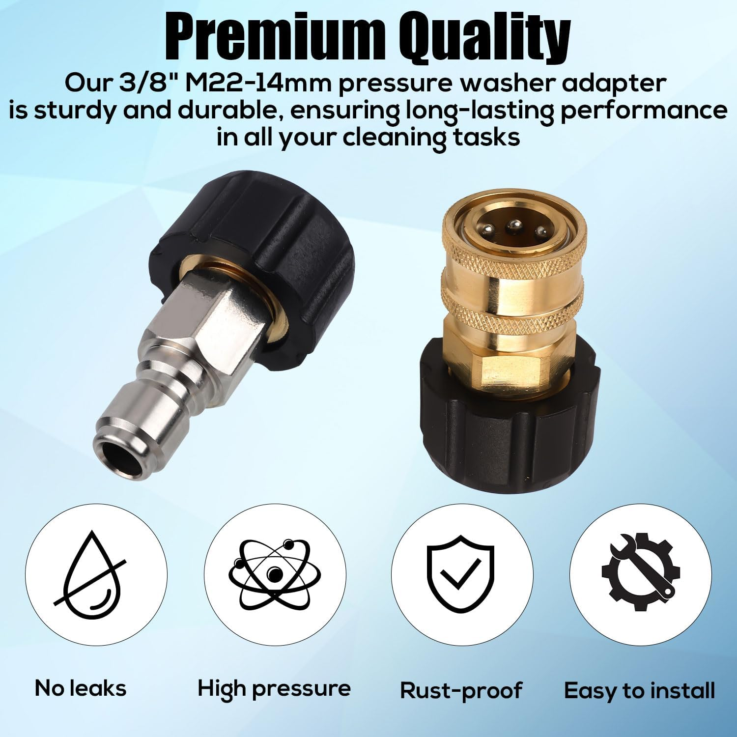 Gosknor 2Pcs Pressure Washer Adapter Set, M22-14Mm to 3/8 Inch Quick Connect Pressure Washer Fittings Quick Disconnect Kit Quick Connect Hose Fittings for Power Washer Hose image number 4