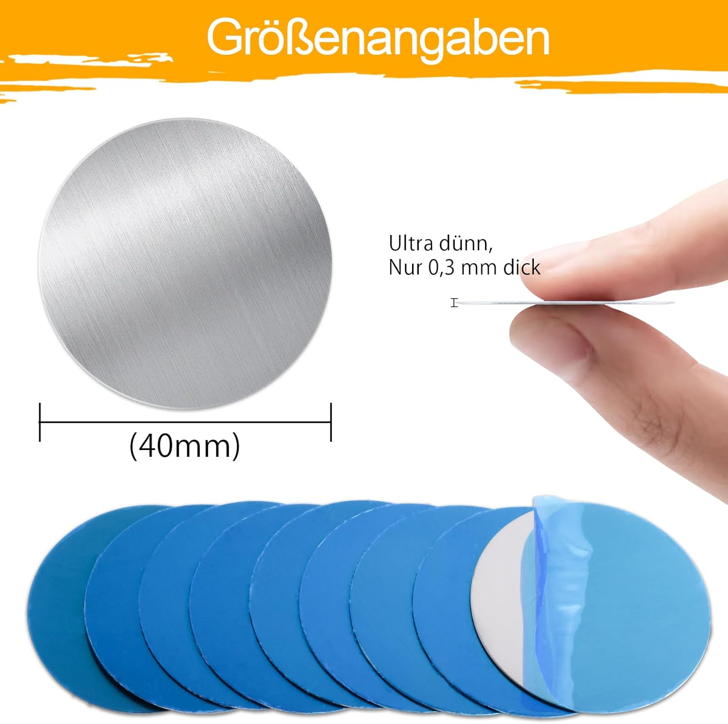 Pack of 30 Self-Adhesive Metal Plates, Metal Plate for Magnets, Very Thin Metal Plate, Metal Discs Made of Stainless Steel, Metal Plates for Tonies, Adhesive Base for Magnets, Metal Plates