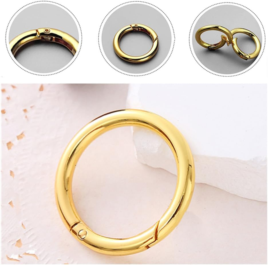 Wanfoou Pack of 40 Carabiner round 28 Mm, round Carabiner Hooks Metal Small Carabiner Hooks O-Ring Carabiner Gold Spring Split Rings for Keys, Bags, Handbag and DIY Crafts (Golden) image number 2
