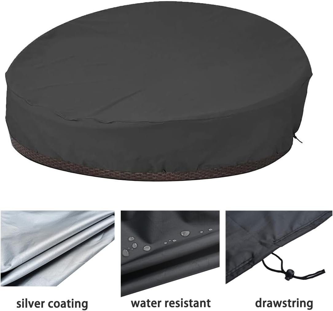 J&C Outdoor Daybed Cover Beige round Garden Furniture Cover 90 Inches Dust-Proof and Waterproof Full Protection for outside Patio Furniture Cover (Black) image number 6