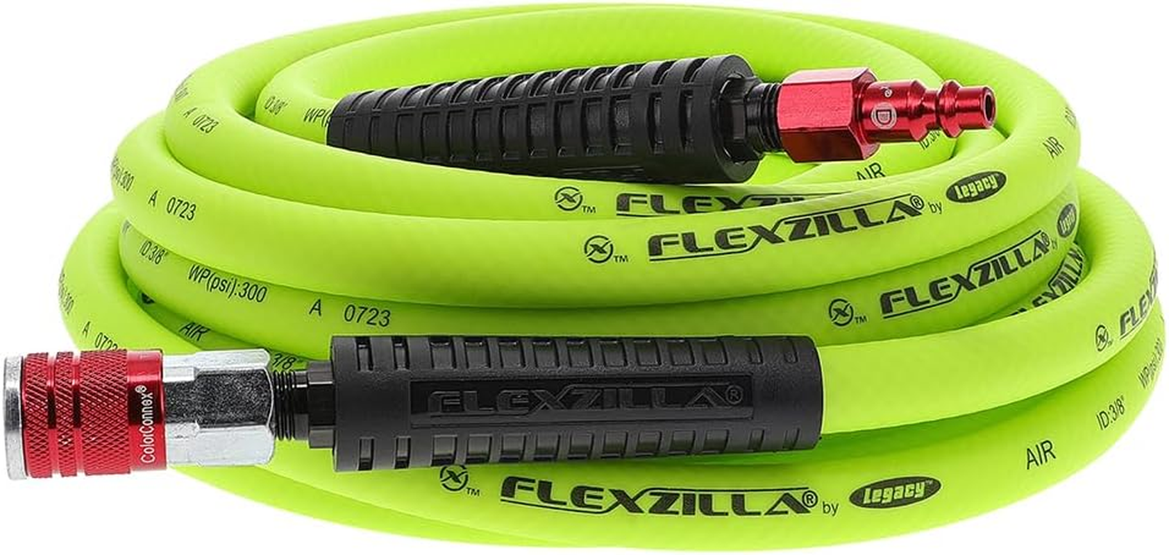 Flexzilla Air Hose with Colorconnex Industrial Type D Coupler and Plug, 3/8 In. X 25 Ft., Heavy Duty, Lightweight, Hybrid, Zillagreen - HFZ3825YW2-D image number 6