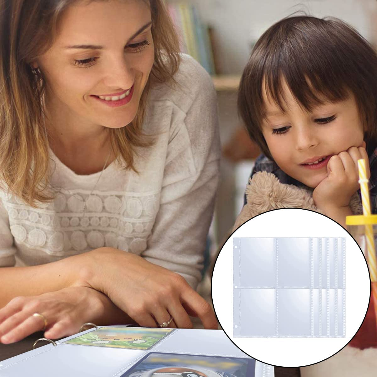 Pockets Binder Card Sleeves, 30 Pcs Double Sided 4 Pocket Trading Card Sleeves Pages for 3 Ring Binder, Clear Flexible Card Page Sleeves image number 5