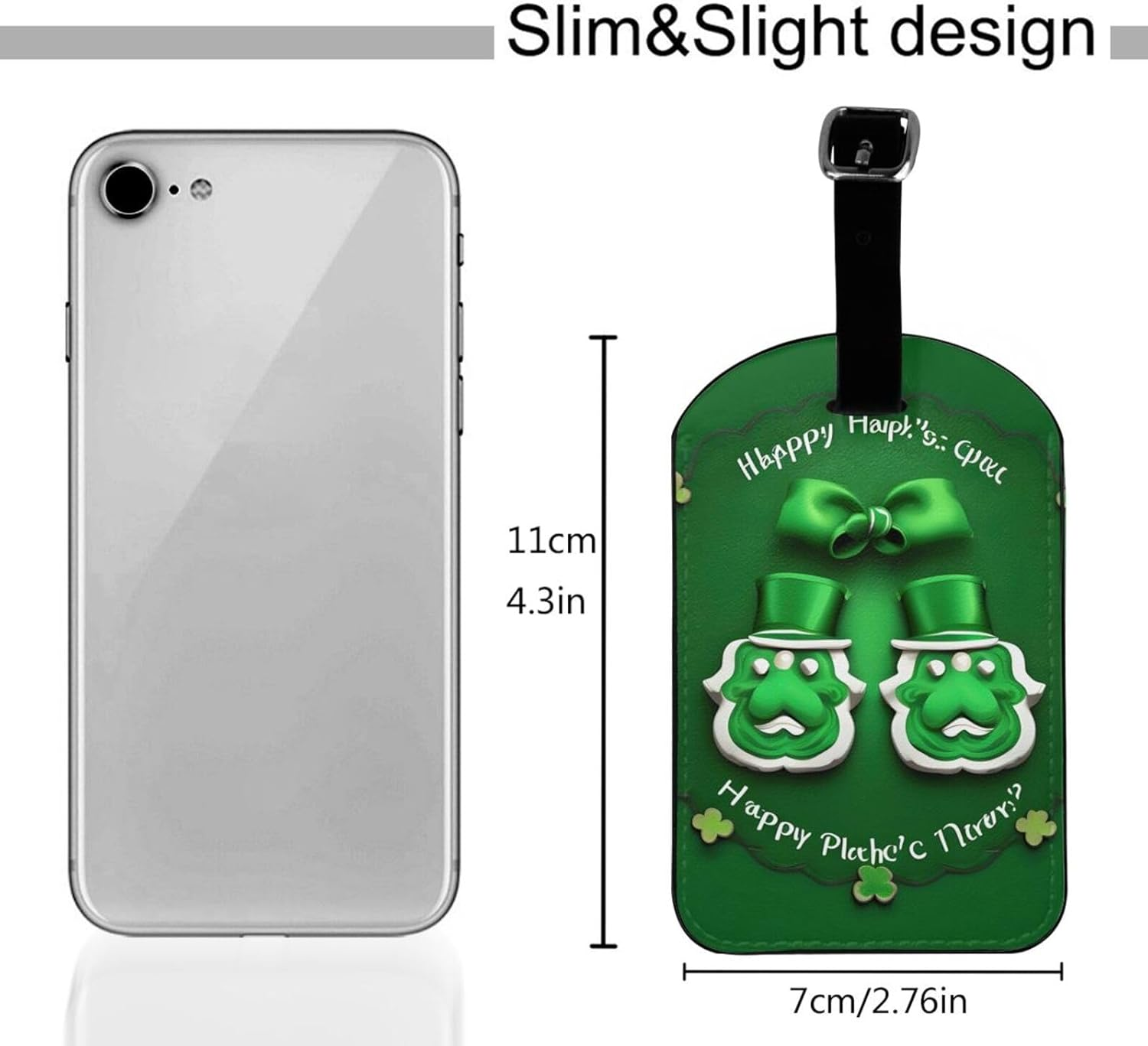 Happy St. Patrick'S Day Print Elegant Tag Stylish Tag Luggage Tag 4.3 X 2.76 Inch for Suitcases Travel Bags image number 4