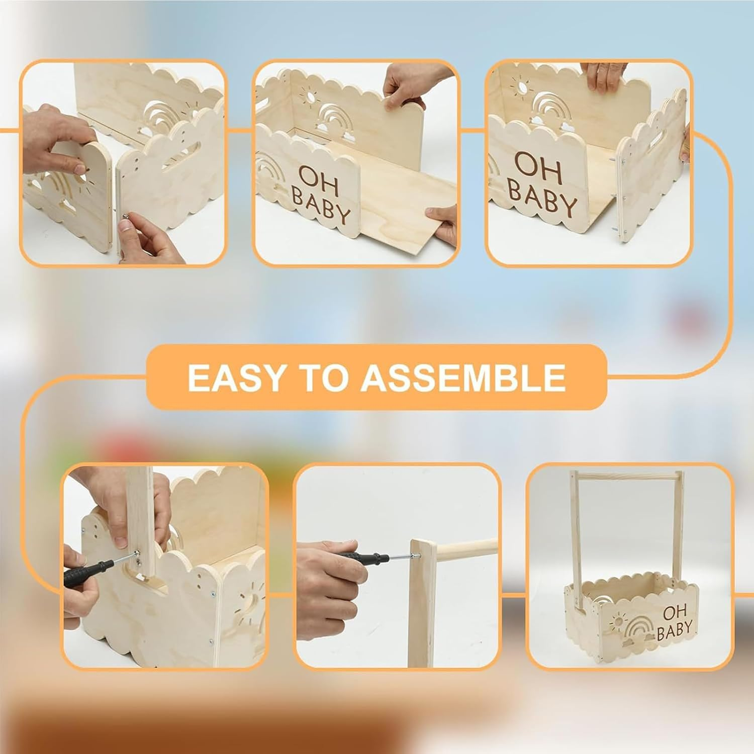 Baby Shower Basket, Crate with Handle, Wooden Decorative Boxes for Daughter, Family Baptism Display, Shower, Pregnancy, Ideal for Friends and Family Celebrations, 50.6X34X22.8Cm image number 1