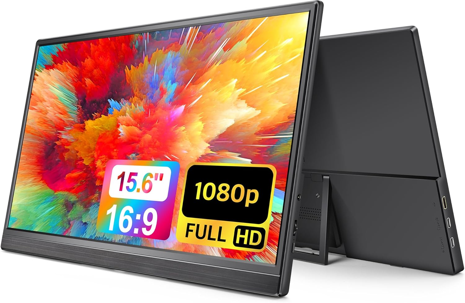 DANWIRT Portable Monitor 15.6" FHD 1080P IPS, USB-C/HDMI, Built-In Stand, Display for Laptop, PC, Mac, PS4/PS5, Xbox &ndash; Lightweight Travel Monitor
