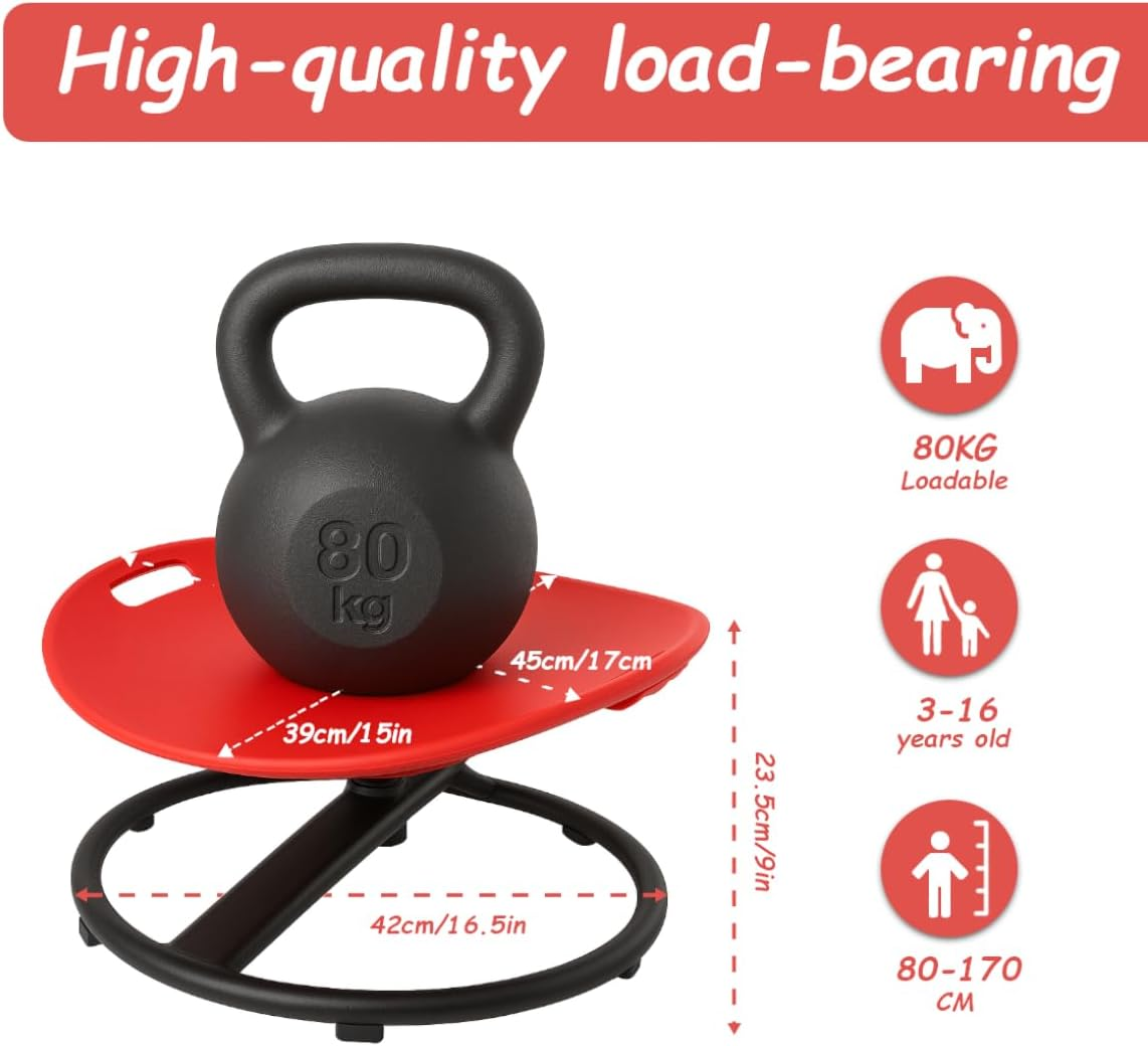 Spinning Chair for Autistic Kids - Sensory Swivel Chair with Safety Handle, Non-Slip Base, for Children with Autism & ADHD (Red) image number 4