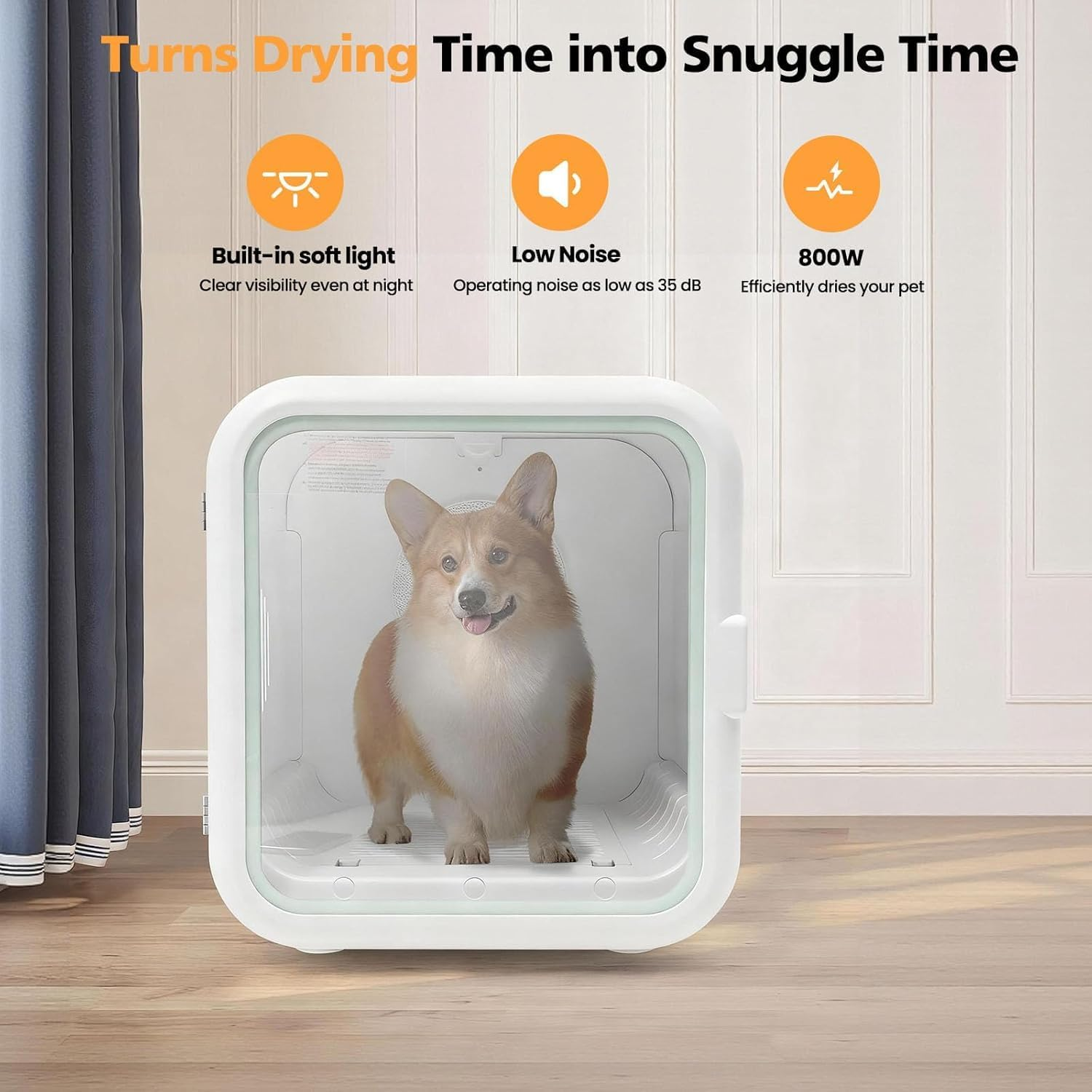 62L Pet Cat Dryer Box, 360&deg; Efficient Automatic and Quiet Box with Smart Temperature Control, Ideal for Cats and Medium Dogs (White New) image number 5