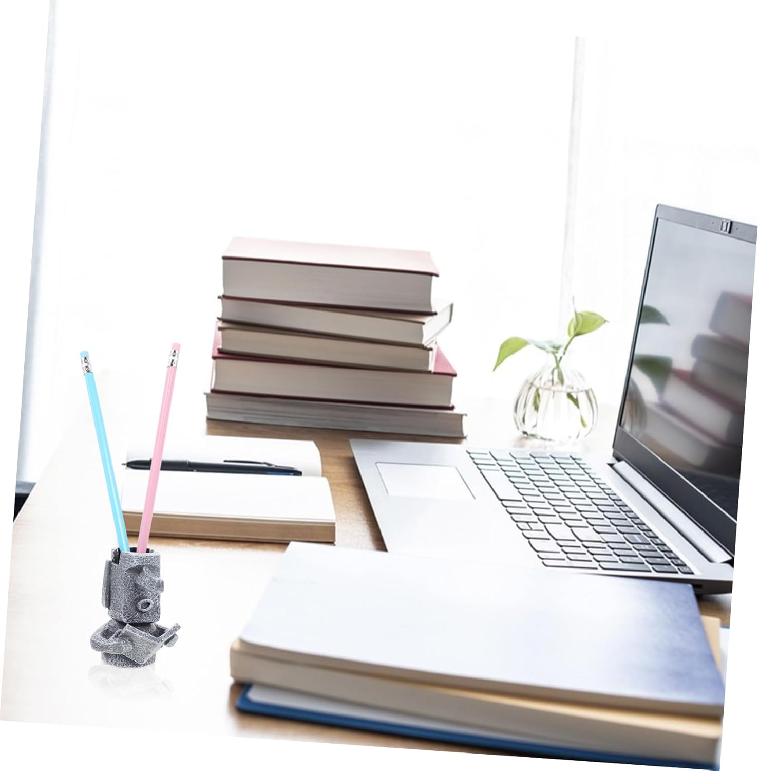 LAPYAPPE 1Pc Gray Resin Moai Statue Eyeglasses Holder Pen Organizer Multipurpose Desk Decoration for Office Stylish Storage for Pens Pencils Accessories image number 5