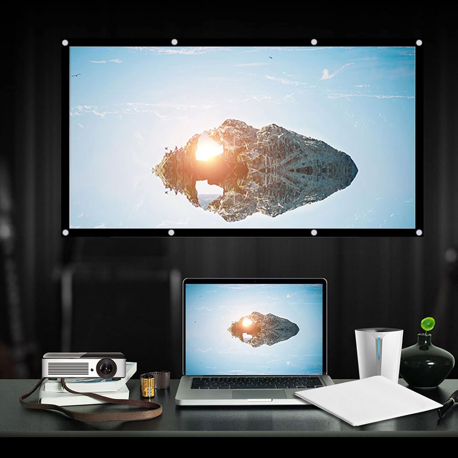 TIKATARER Compact 60-120 Inch White Projector Screen 16:9 with Hanging Holes for Easy Carrying, Projection Screen (120 Inches) image number 3