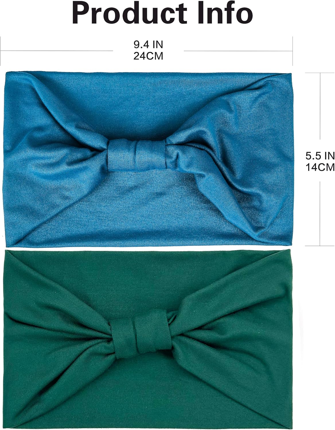 Gili 2 Pack Wide Headbands for Women Boho African Knotted Non Slip Fashion Hair Bands Yoga Running Sports Workout Gym Head Wraps Elastic Soft Cotton Cloth Turbans Bandana for Girls (Dark Green, Teal) image number 6