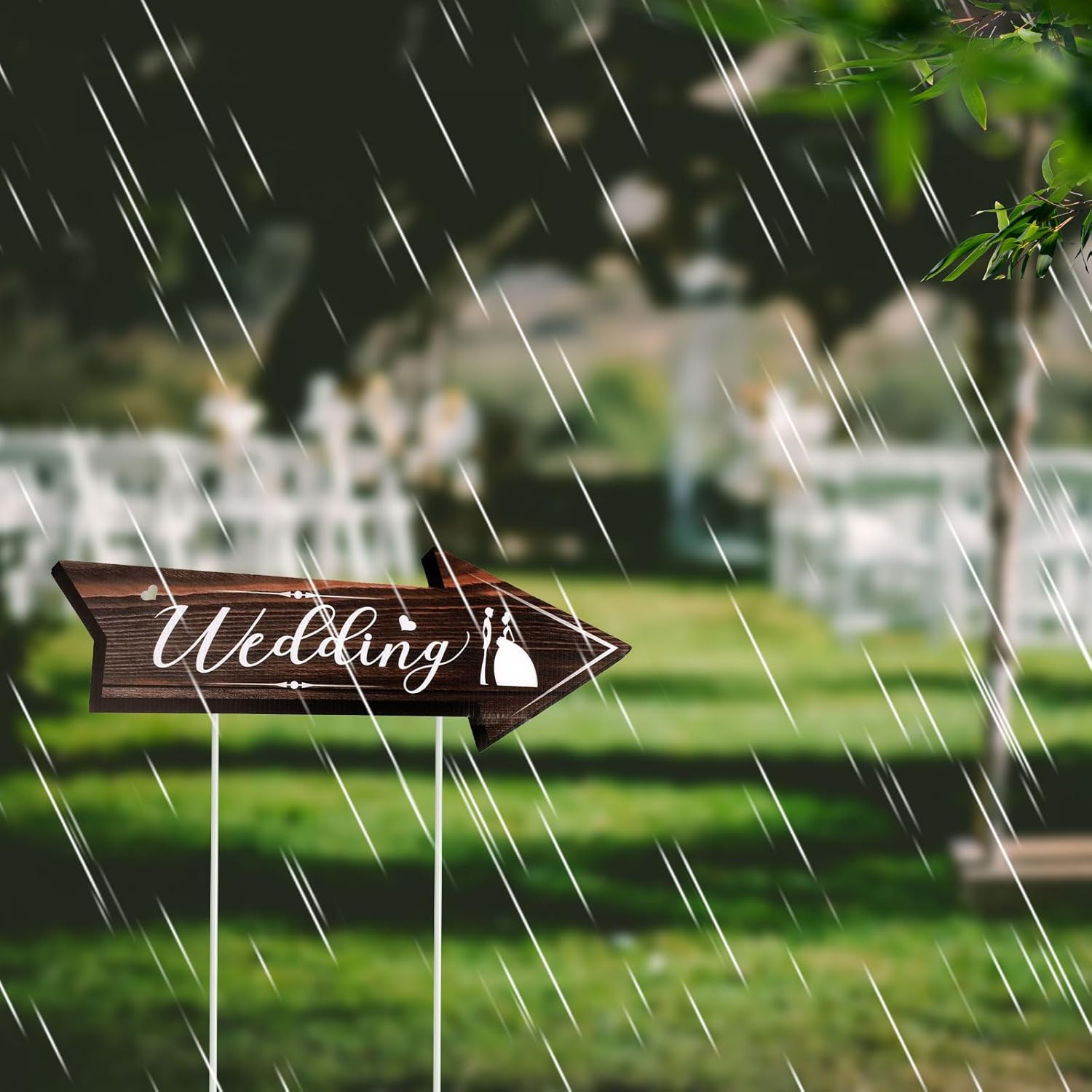 4Pcs Wedding Directional Road Sign, 17X6 Inch Wedding Yard Signs with Stakes Double-Side Printed Yard Sign Arrow Waterproof Wedding Signs for Ceremony & Reception Outdoor Road Signs image number 2